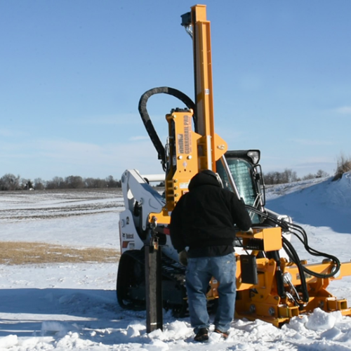 Guardrail Pro Skid Steer Mounted Pile Driver Attachment